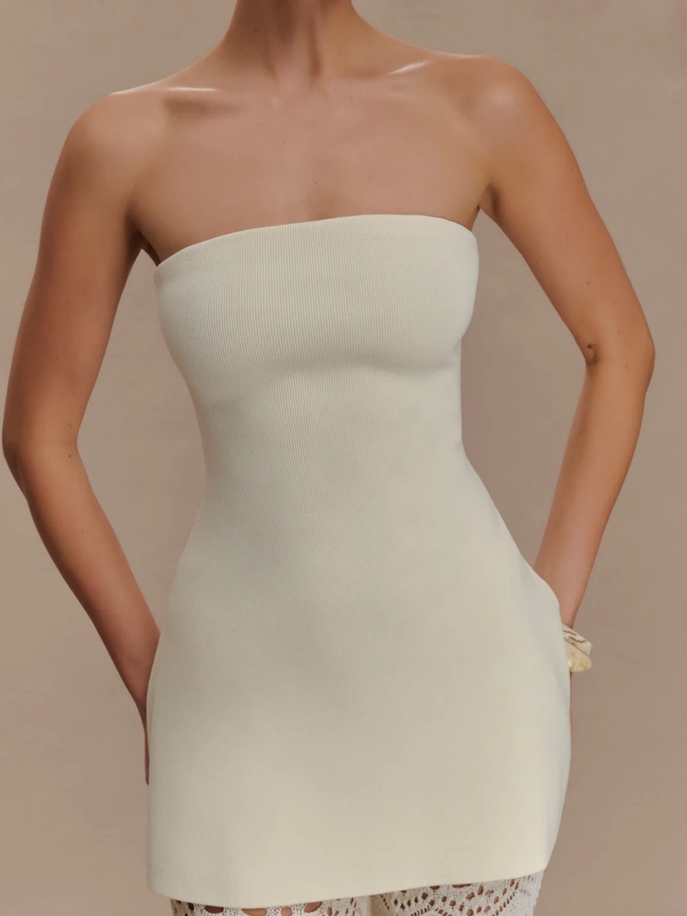 Meshki - Strapless Ribbed Mini Dress / Top in Cream